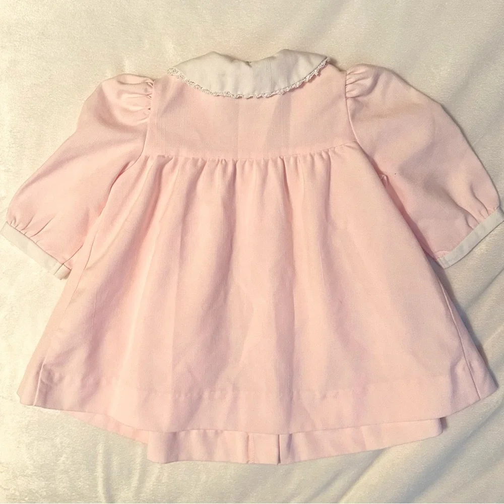 Vintage Pink Baby Girl Coat Dress 6-9M floral rose embroidered smocked unbranded